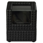 Black woven PU leather single watch winder with acrylic viewing window and watch cushion