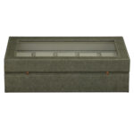 Grey leather watch collection case with multiple watch compartments