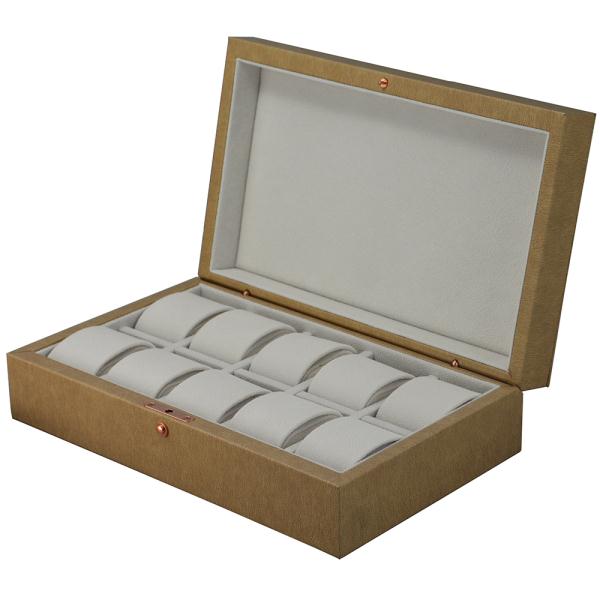 Yellow Leather Watch Collection Box with 10 Individual Compartments