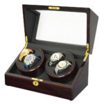 Double watch winder box showing four winding positions through display window