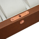 Modern 10 slot watch storage case with brown leather finish and display design