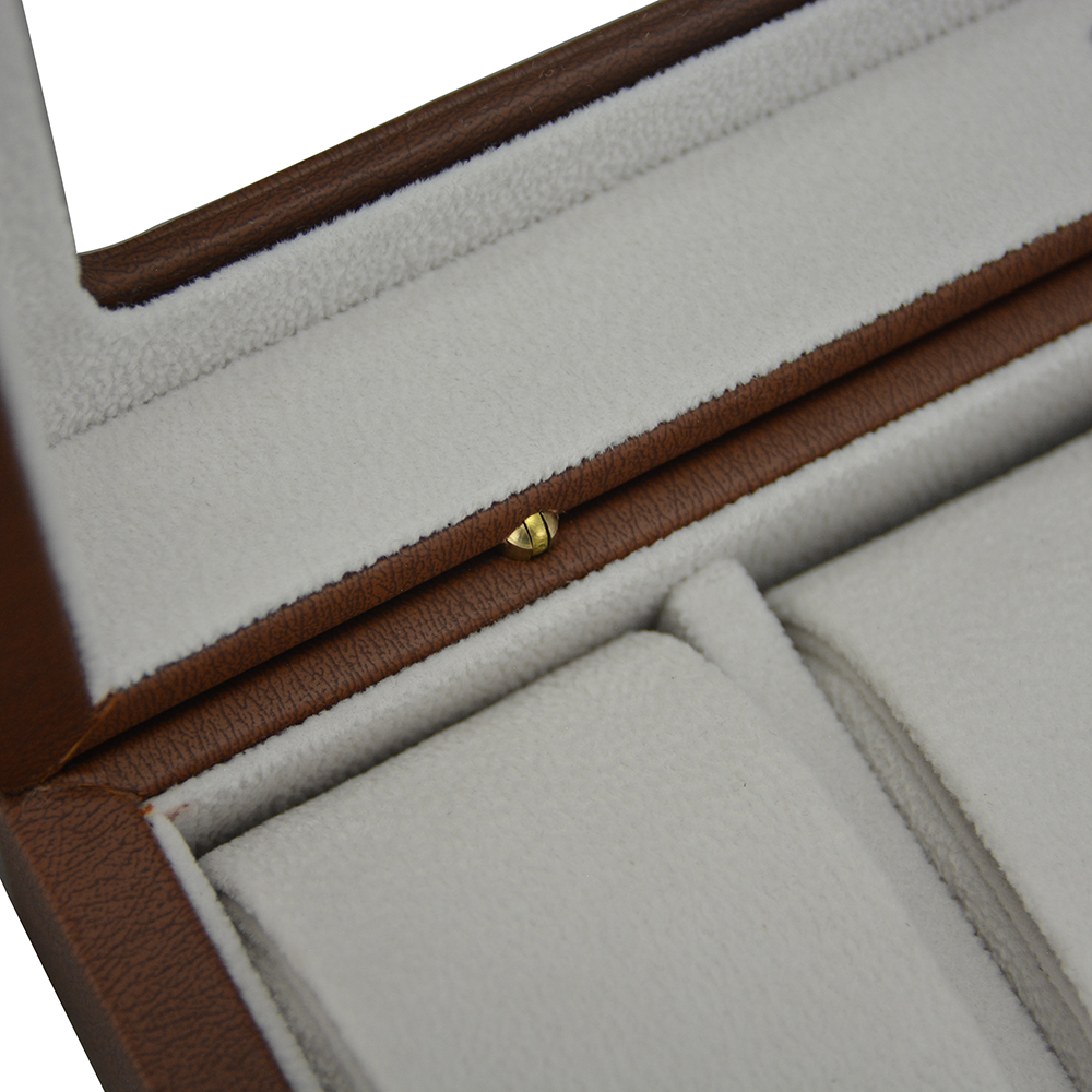 OEM leather watch presentation box with multiple watch compartments and display window