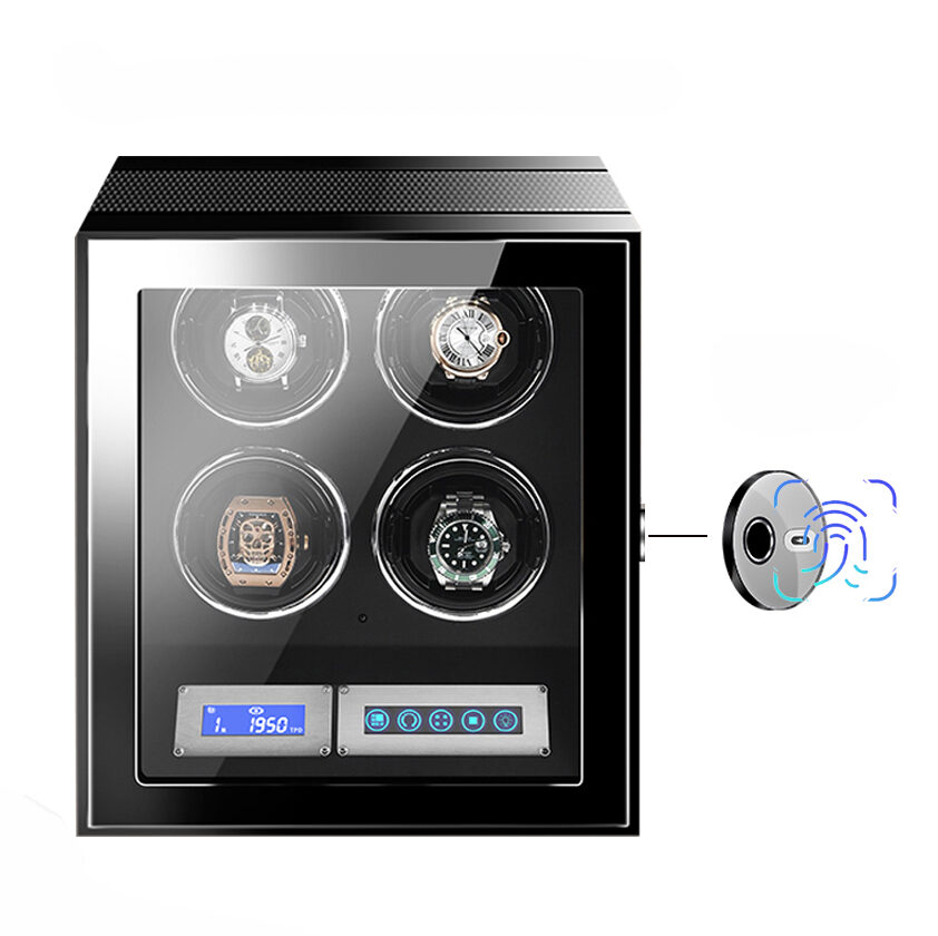 4 watch winder with four winding positions, fingerprint lock, tempered glass window and touchscreen controls