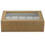 Yellow PU leather watch display box with acrylic window for 10 watches