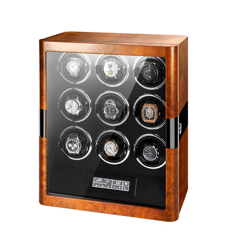 9 Watch Winder with High-Gloss Dark Yellow Finish and Touchscreen Control