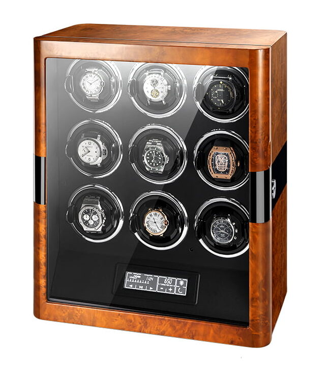 9 watch winder with closed tempered glass door, nine winding positions and touchscreen control panel