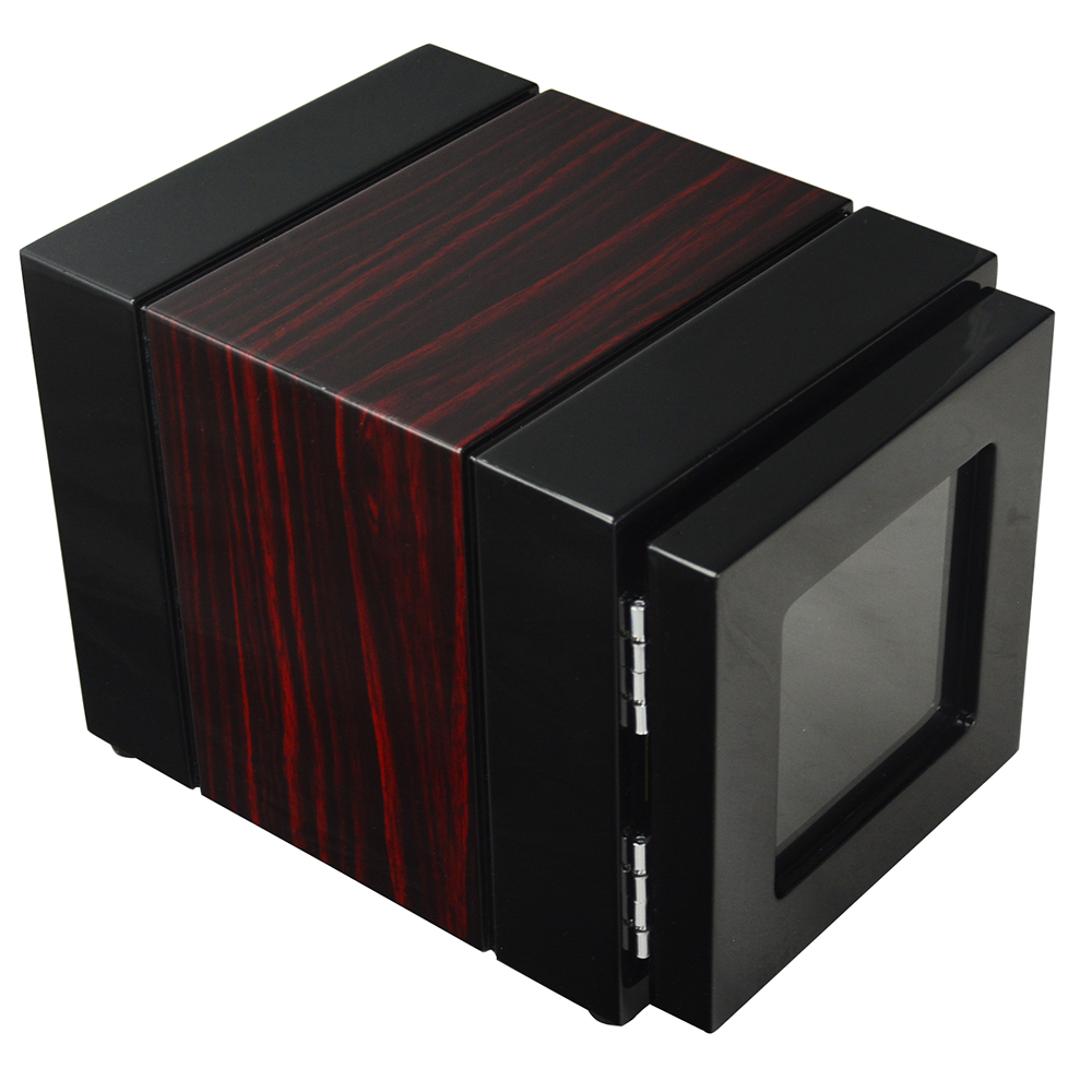 Portable Watch Winder angle side with ebony grain exterior