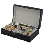 Watch box with structured wooden interior construction detail
