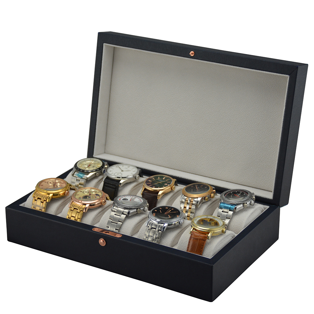 Watch box with structured wooden interior construction detail