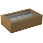 Yellow PU leather watch box with transparent acrylic top window
