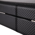 Watch case material detail showing textured black exterior surface