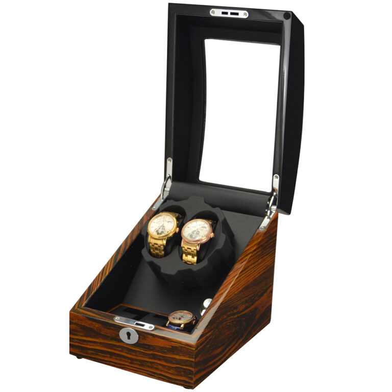 Black & Zebra Wood Grain Watch Winder with Storage and Display Function