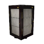 Watch strap display case showing beige interior compartments and transparent display panels