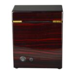 Ebony 2-watch winder rear view showing high-gloss finish, power switch and adapter connection