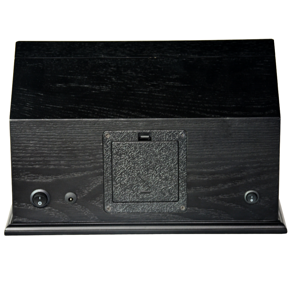 Black wood watch winder rear view with power connection design