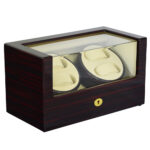 Ebony watch winder displaying multiple watches with premium interior finish