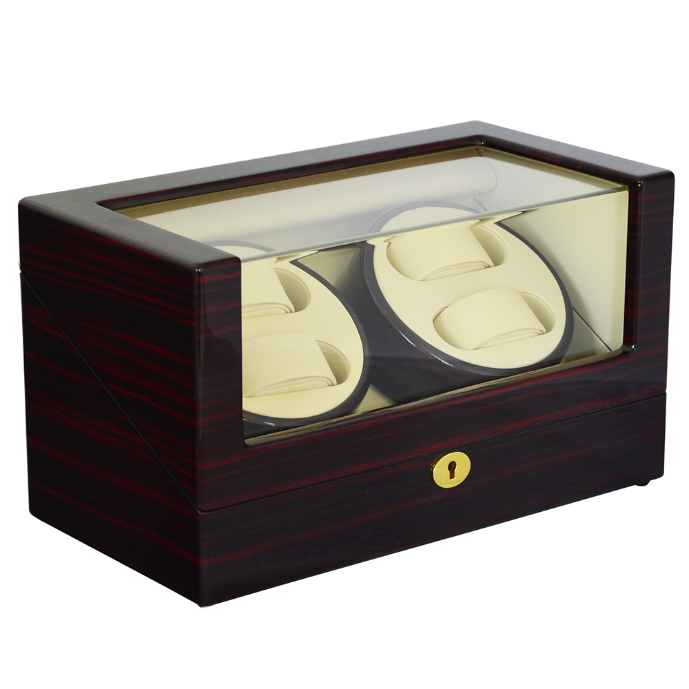 Ebony watch winder displaying multiple watches with premium interior finish