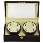 Ebony watch winder with four winding positions and transparent display window