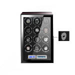 12 watch winder with ebony finish, tempered glass display, touchscreen controls and standard hardware lock