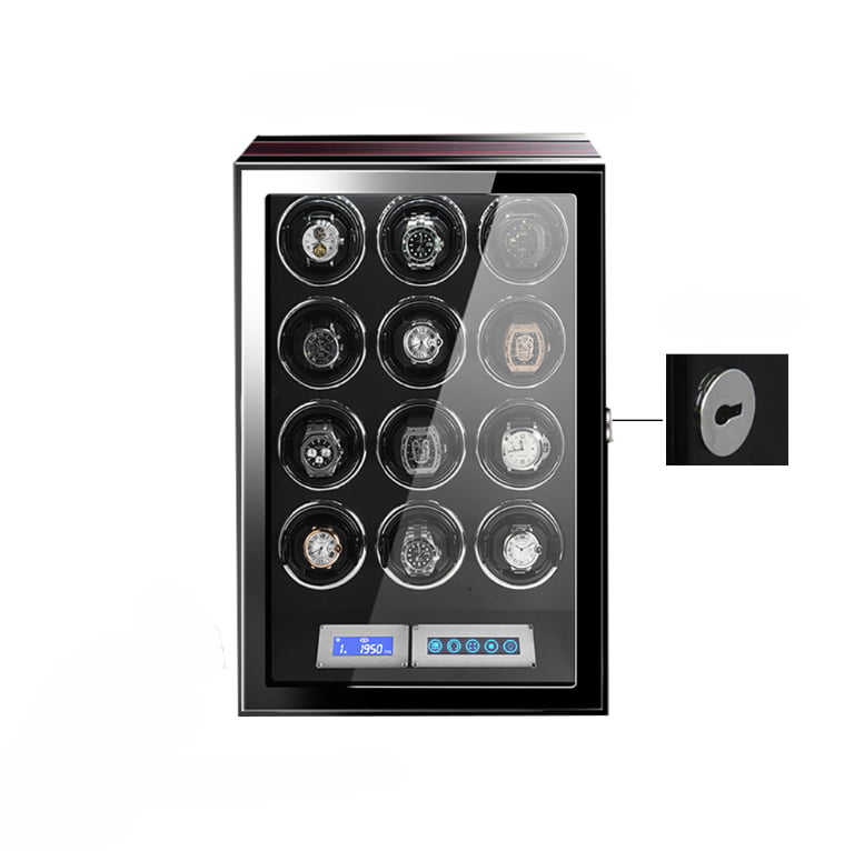 12 Watch Winder with High-Gloss Ebony Finish and Touchscreen Control