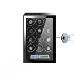 12 watch winder front view with fingerprint lock, touchscreen controls and tempered glass display window