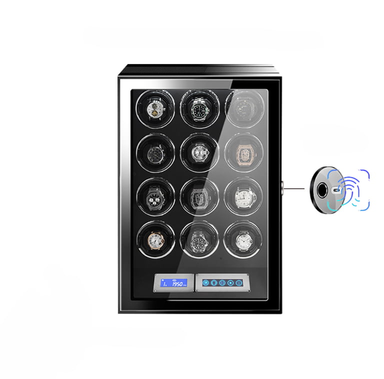 Carbon Fibre Finish 12 Watch Winder with Fingerprint Lock and Touchscreen Control