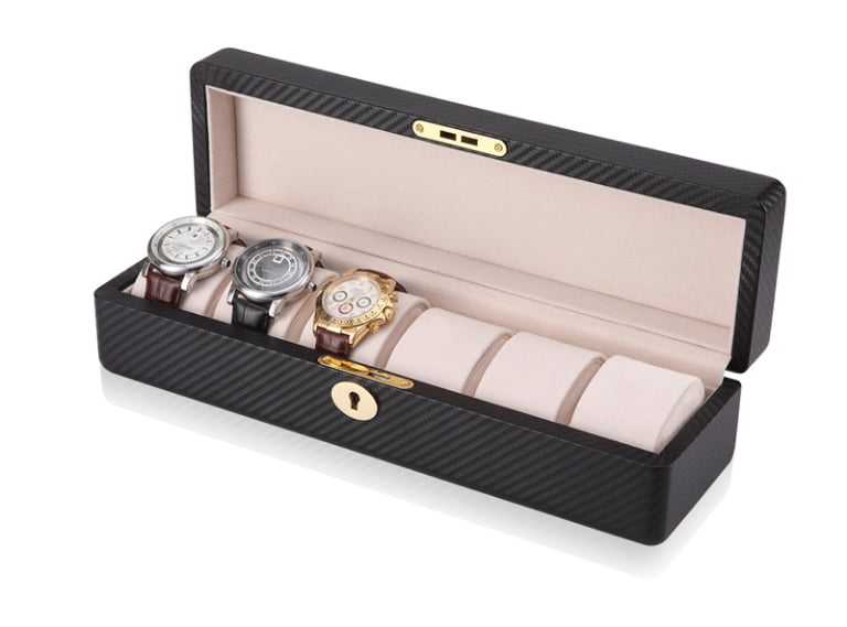 Carbon Fiber 6 Slot Watch Collection Box with Lock