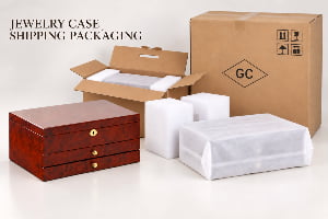 Jewelry case shipping packaging with non-woven bag EPE end protectors kraft carton and master carton