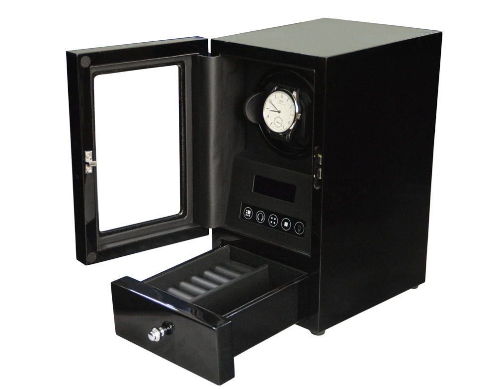 Premium 1 Watch Winder with black PU leather interior
