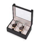 Carbon fiber 10-slot watch case with beige interior and watch cushions