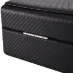 Watch box with metal hinges and carbon fiber exterior detail