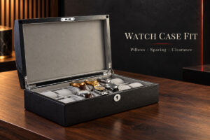 Watch case pillow fit compartment spacing and lid clearance guide