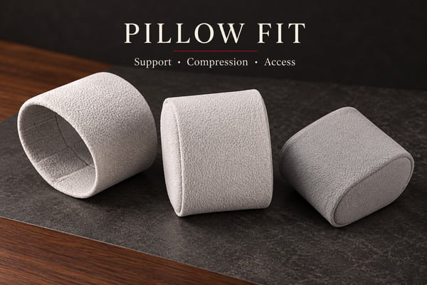 Different watch pillow forms compared for support compression and access