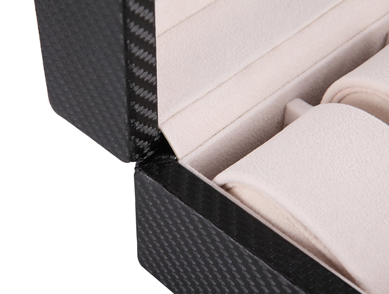 10 watch storage case with carbon fiber exterior and velvet interior