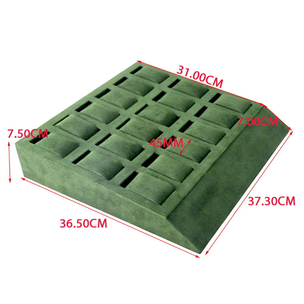 Green velvet watch tray dimensions and compartment layout