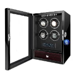 Black 4 watch winder with fingerprint lock, touchscreen, LED lighting and lower storage drawer