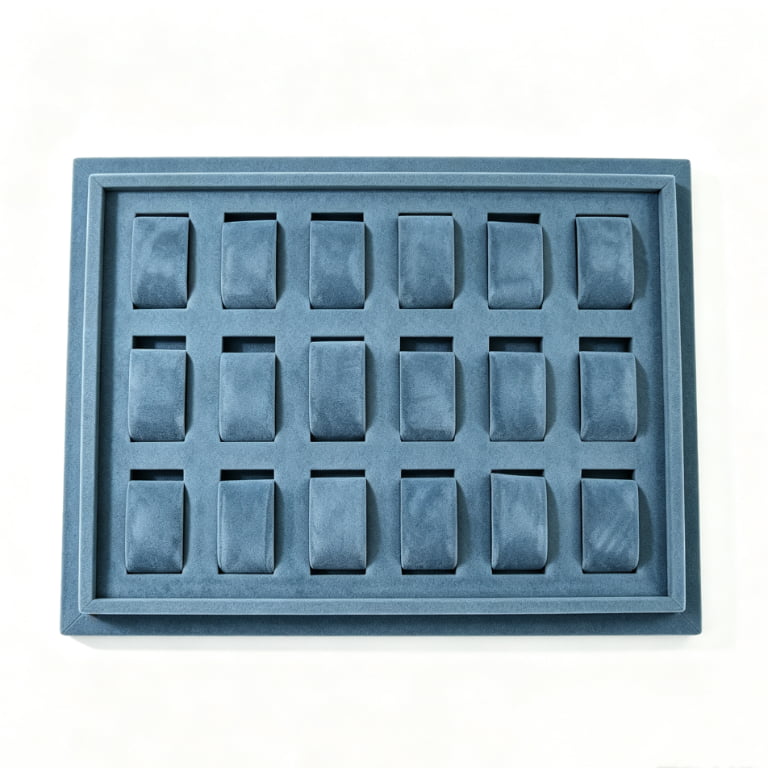 18 Watches Display Tray in Blue Velvet Finish for Retail Presentation