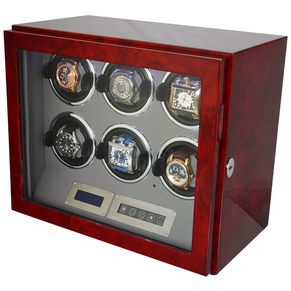6 watch winder storage case with red high glossy lacquer