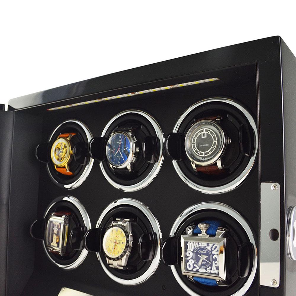 6 Slot Luxury Watch Winder with Fingerprint Lock and 12 O’clock Return
