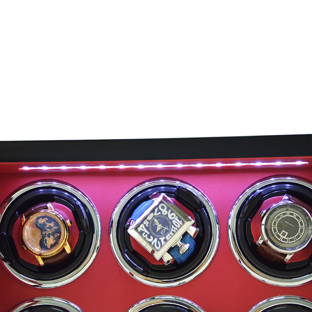 ebony grain watch winder for 6 watches with led light