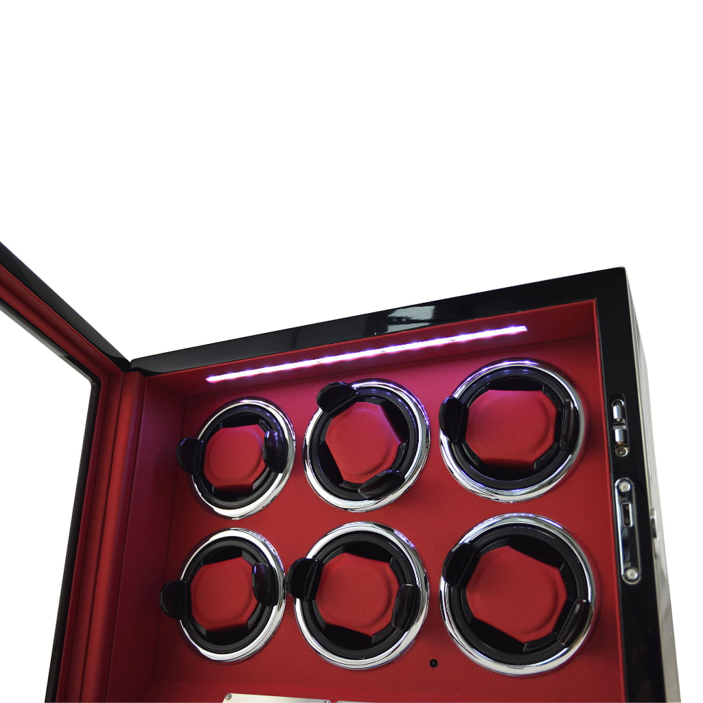 Carbon fiber 6 watch winder with led light