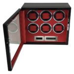 ebony grain watch winder for 6 watches with PU leather interior