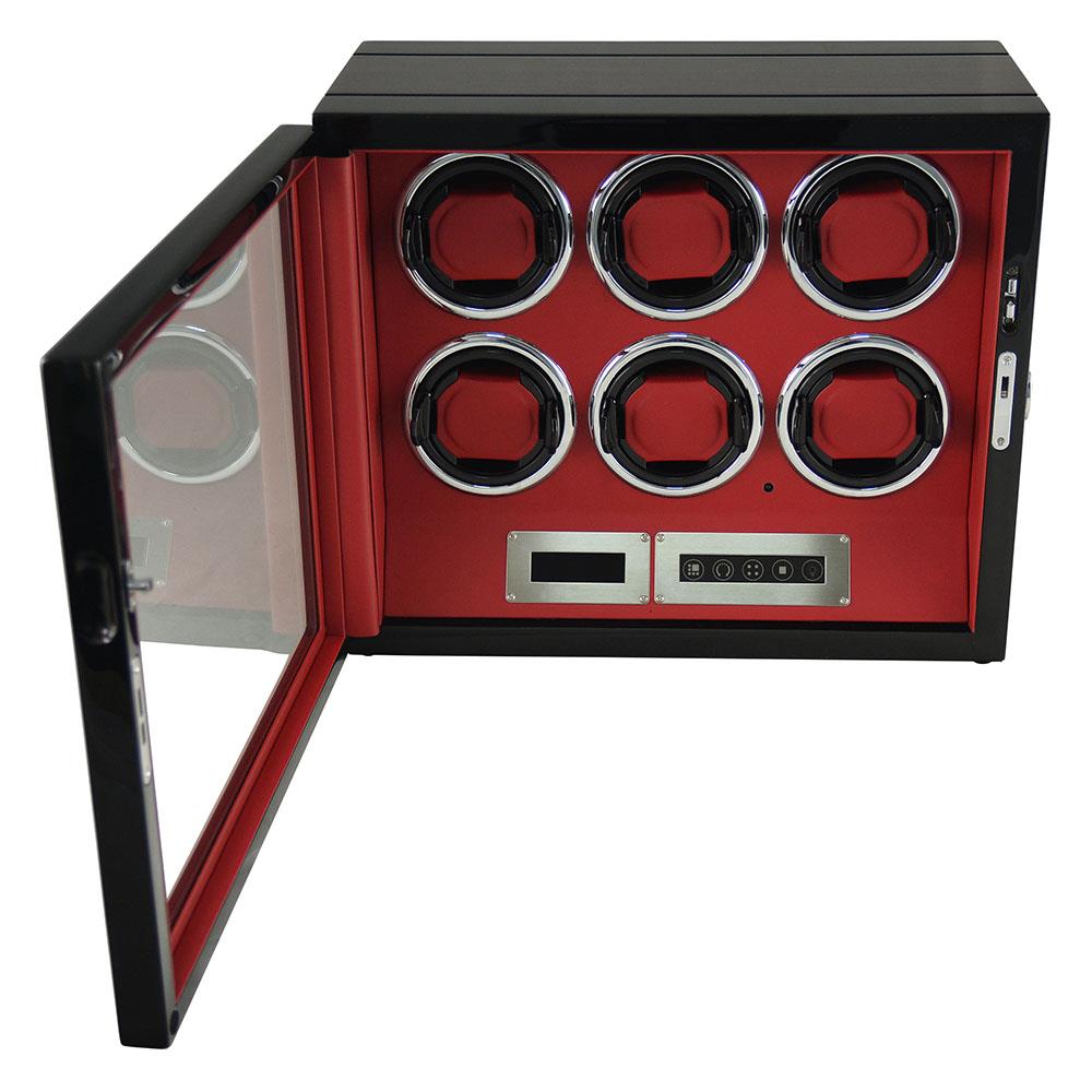 ebony grain watch winder for 6 watches with PU leather interior