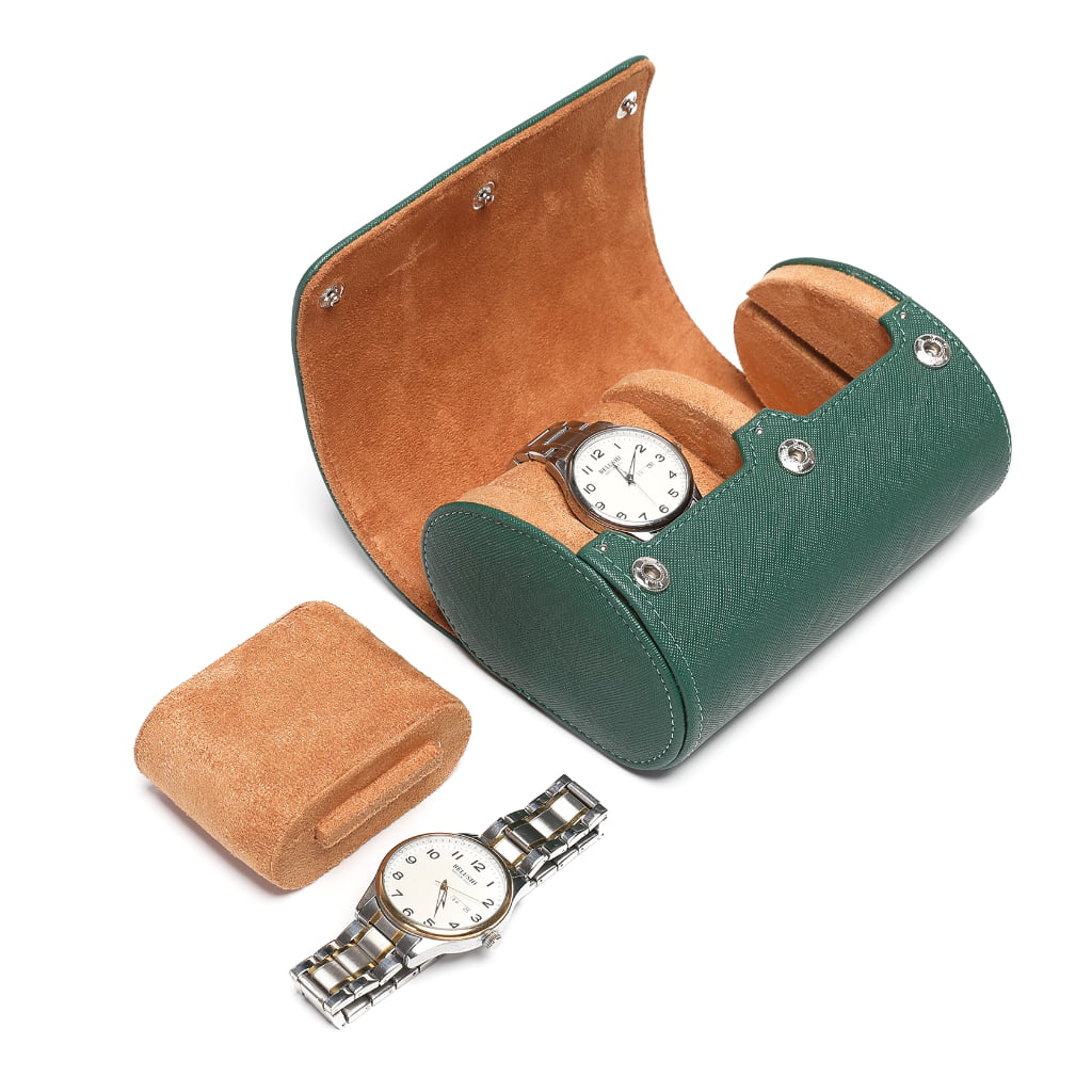 Private Label Two Watch Travel Case with brown interior