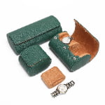 PU Leather 3 Watch Roll Travel Case with velvet coffee interior.