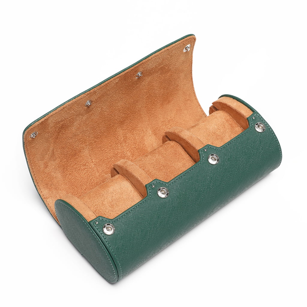 PU Leather 3 Watch Roll Travel Case open