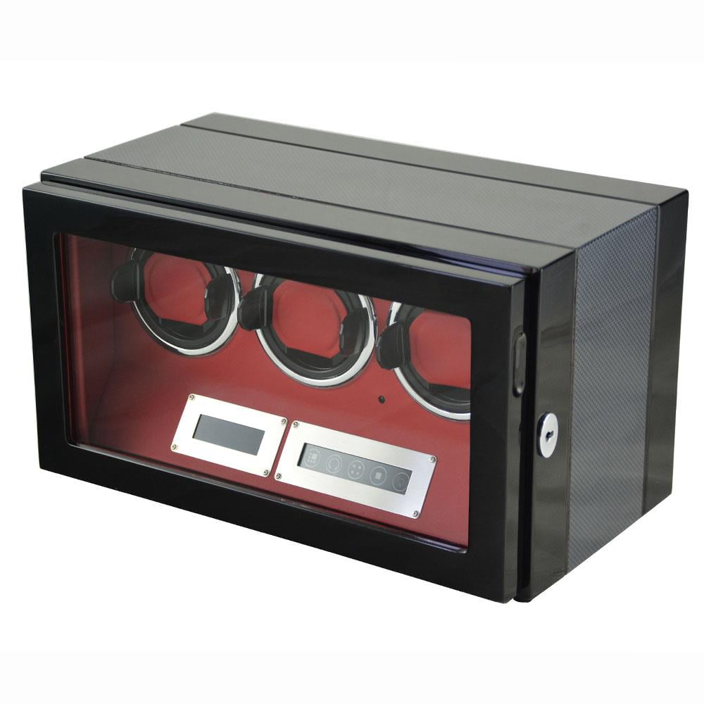ODM watch winder front with red PU Leather interior