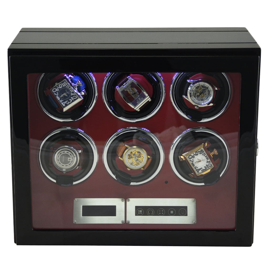 Carbon fiber 6 watch winder front with red pu leather interior