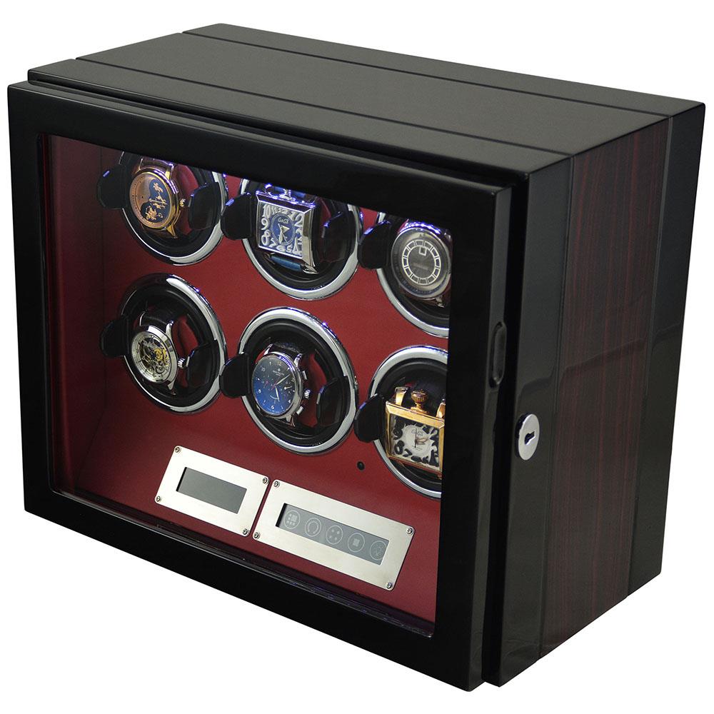 ebony grain watch winder for 6 watches with touch screen