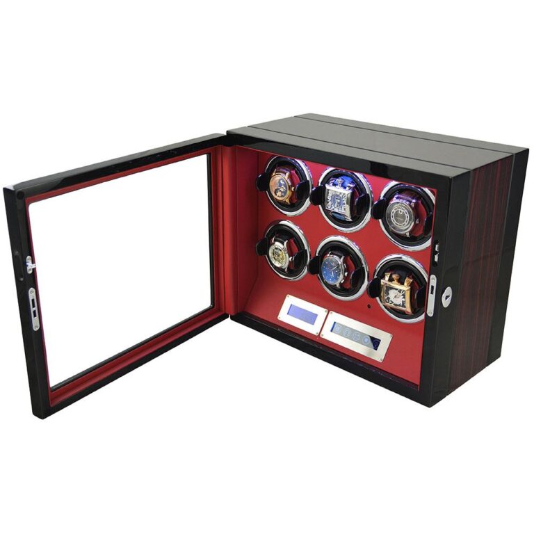 Ebony Grain Watch Winder for 6 Watches with Touchscreen Control